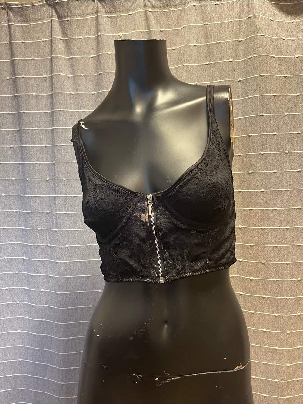 Dynamite Bustier Lace Crop Top With Zip Up Front